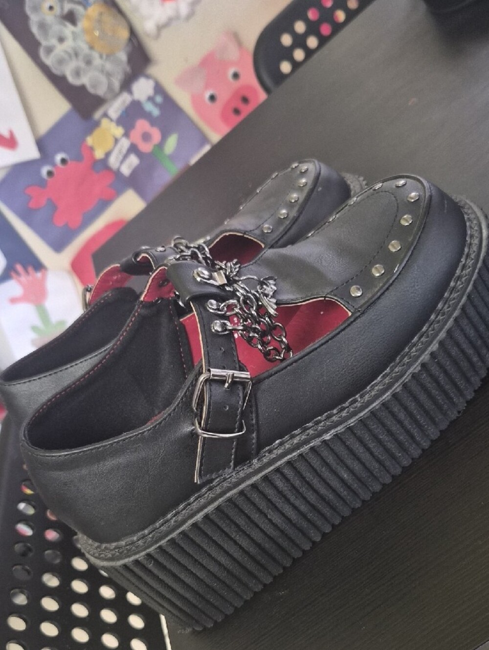 🖤 Demonia Creeper-215 Chained Bat T-Strap Platforms - Picture 6 of 6